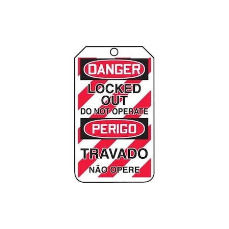 Accuform Safety Tags, DANGER LOCKED OUT DO NOT OPERATE BILINGUAL PORTUGUESE, 5.75in x 3.25in, 25PK TMP230CTP